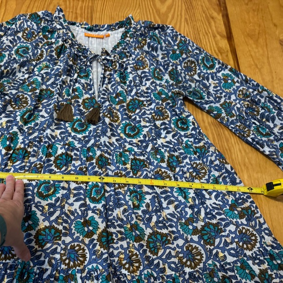 OLIPHANT Metallic Clip Balloon Sleeve Tip Split Neck Mini Dress SZ Medium Blue - Picture 8 of 10